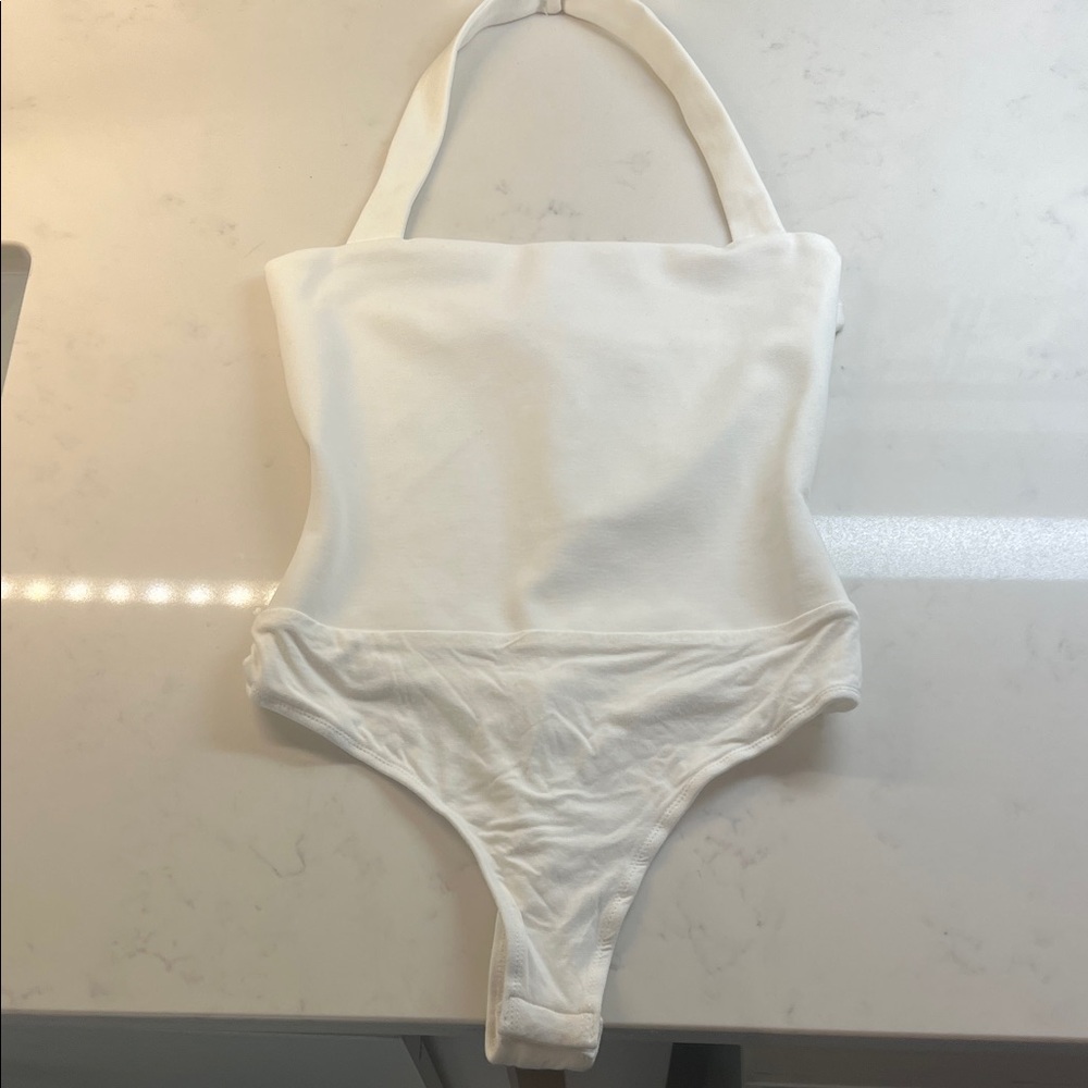 Superdown White Halter Bodysuit